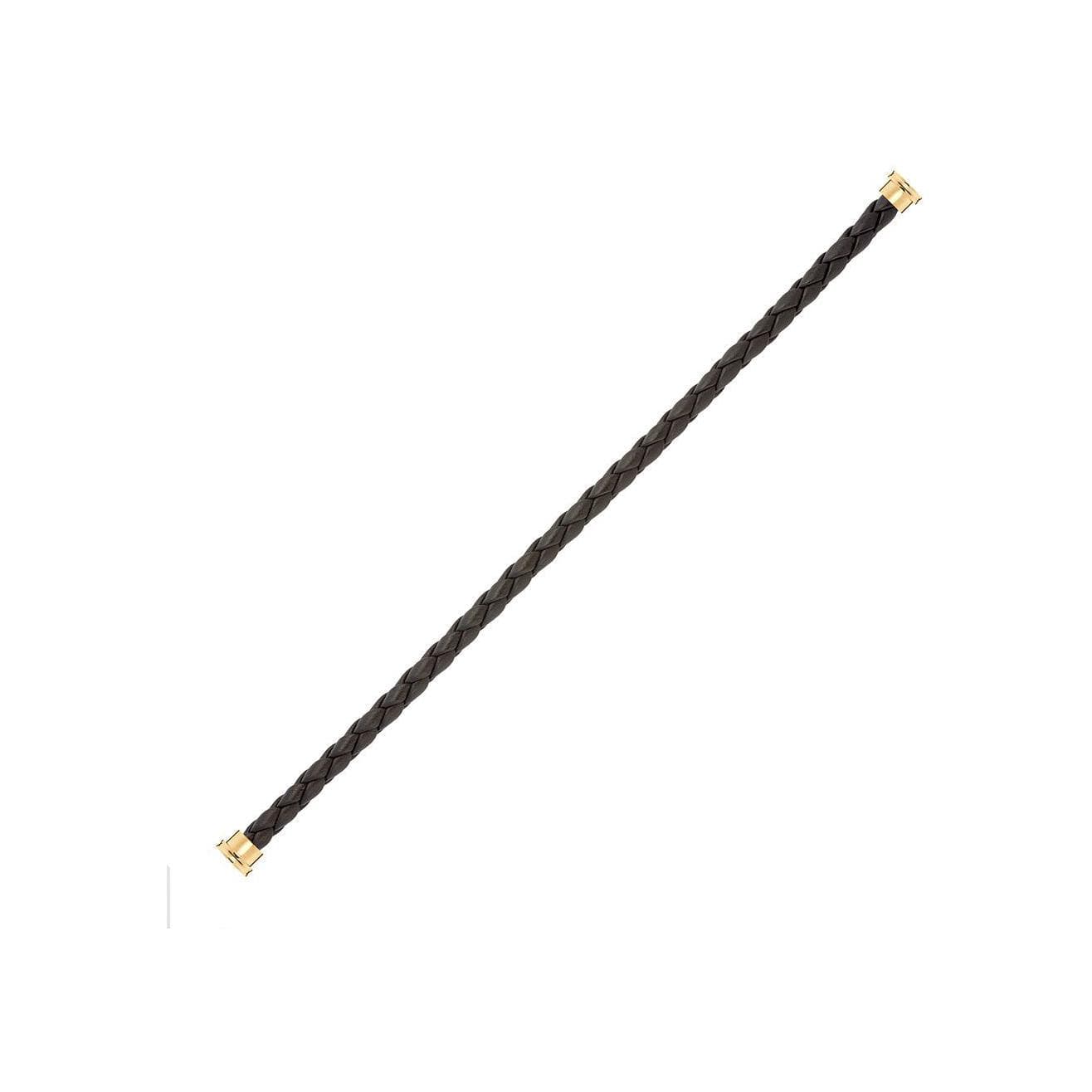 Câble FRED Interchangeable Grand Modèle En Cuir Noir Tressé, Embouts Acier Plaqué Or Jaune - Cuir - Jaune