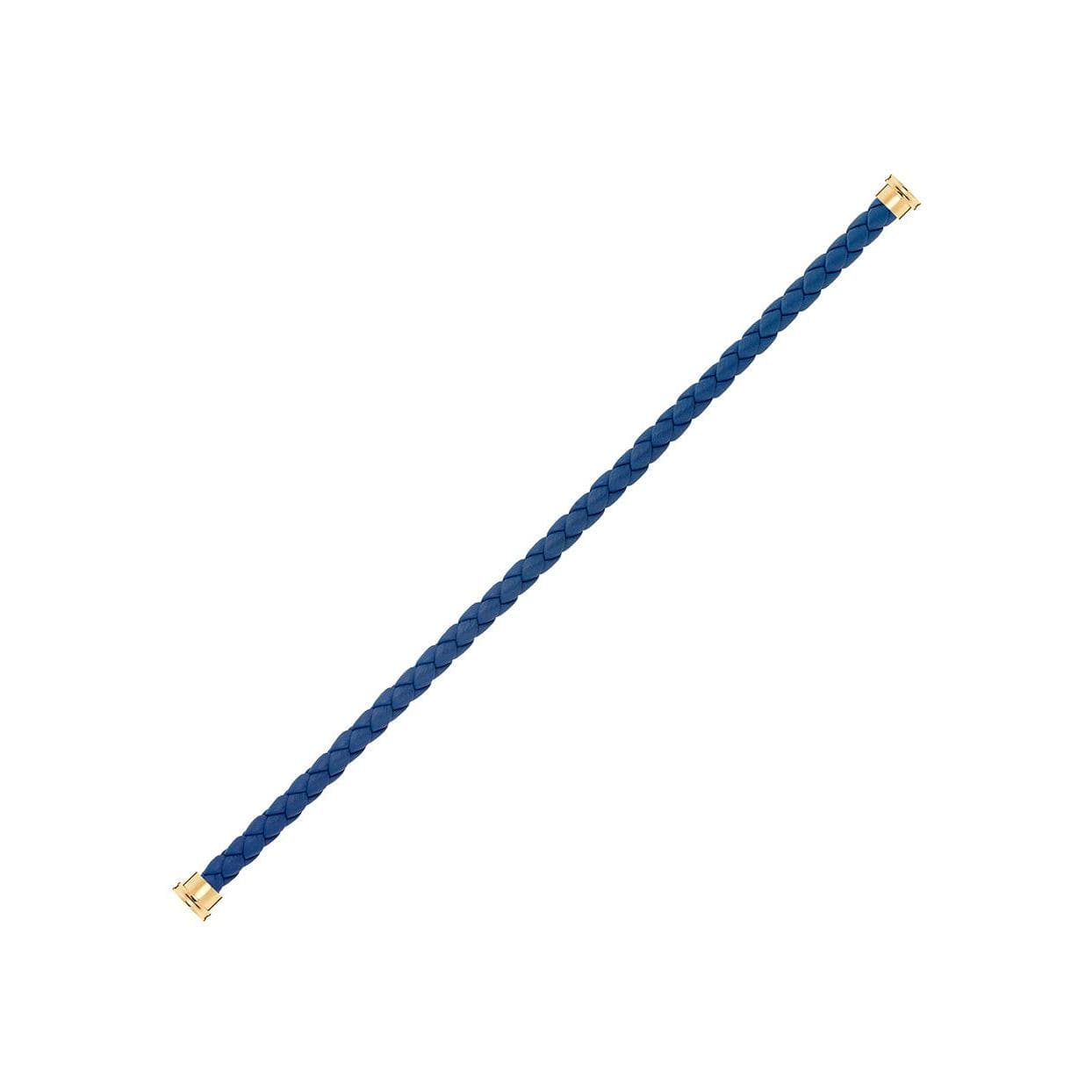 Câble FRED Interchangeable Grand Modèle En Cuir Bleu Tressé, Embouts Acier Plaqué Or Jaune - Cuir - Bleu