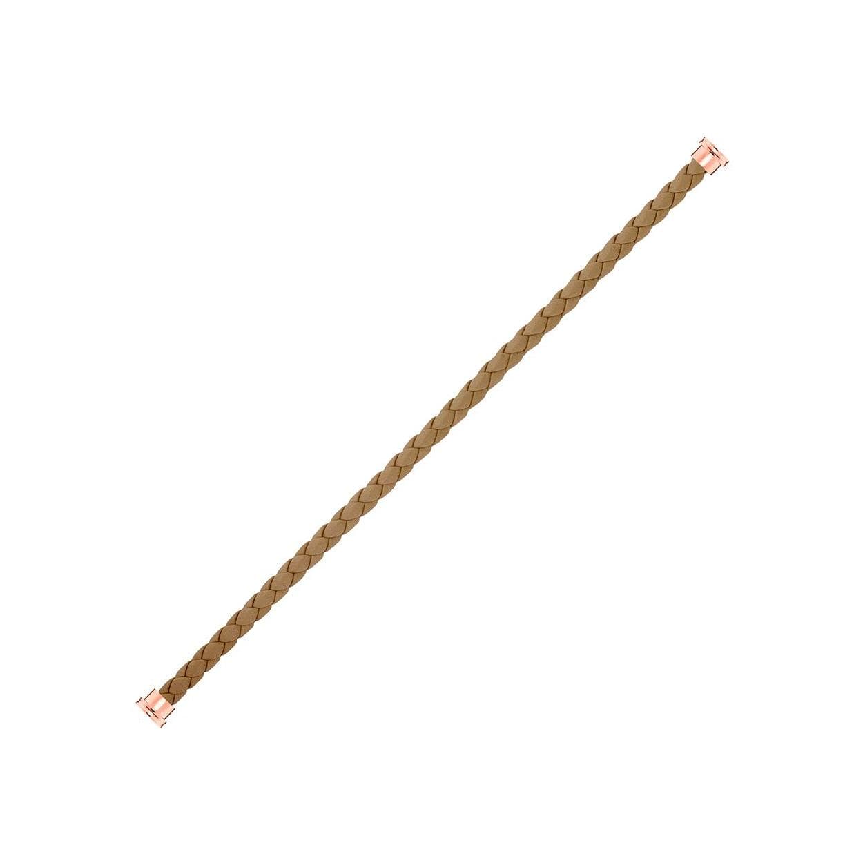 Câble FRED Interchangeable Grand Modèle En Cuir Kaki Tressé, Embouts Acier Plaqué Or Rose - Cuir - Rose