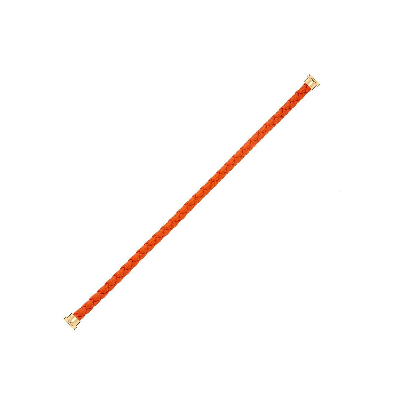 Câble FRED Interchangeable Grand Modèle En Cuir Orange Tressé, Embouts Acier Plaqué Or Jaune - Cuir - Jaune