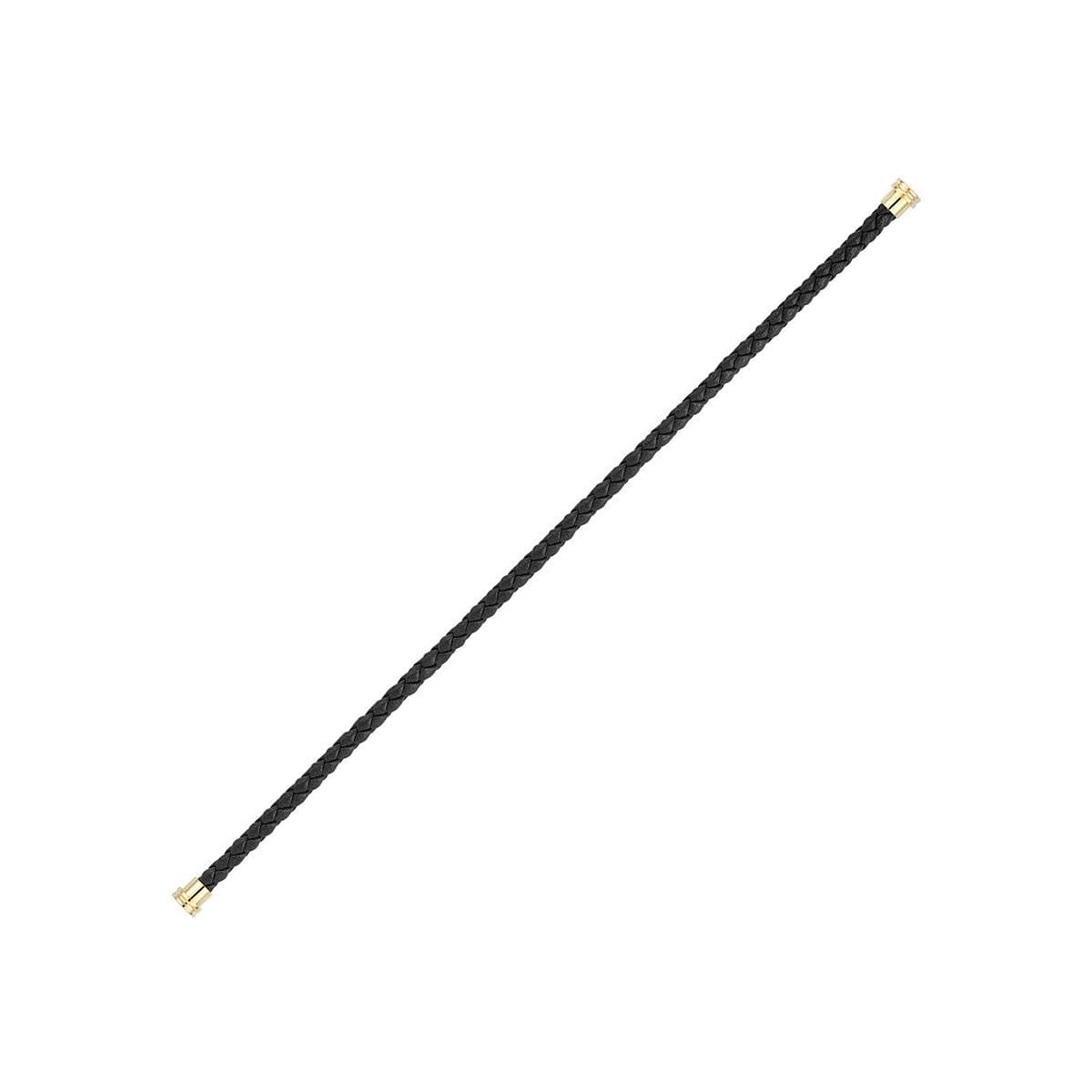Câble FRED Interchangeable Moyen Modèle En Cuir Noir Tressé, Embouts Acier Plaqué Or Jaune - Cuir - Jaune