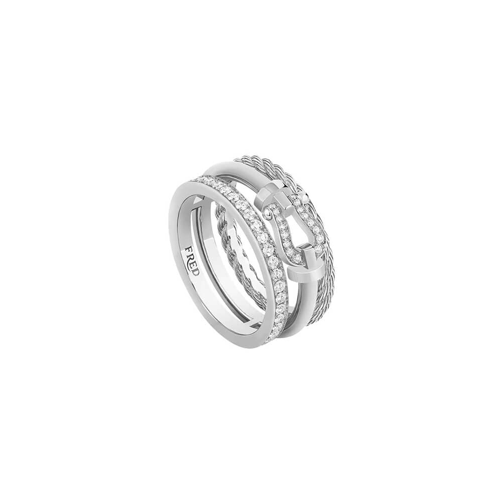 Bague FRED Force 10 Rise En Or Blanc Et Diamants - Or Blanc 750/1000ème - Diamant - Blanc