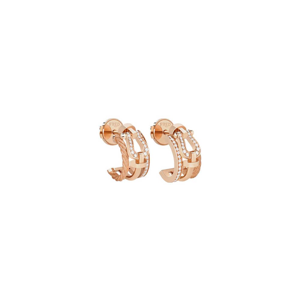 Boucles D'oreilles FRED Force 10 Rise Petit Modèle En Or Rose Et Diamants - Or Rose 750/1000ème - Diamant - Rose