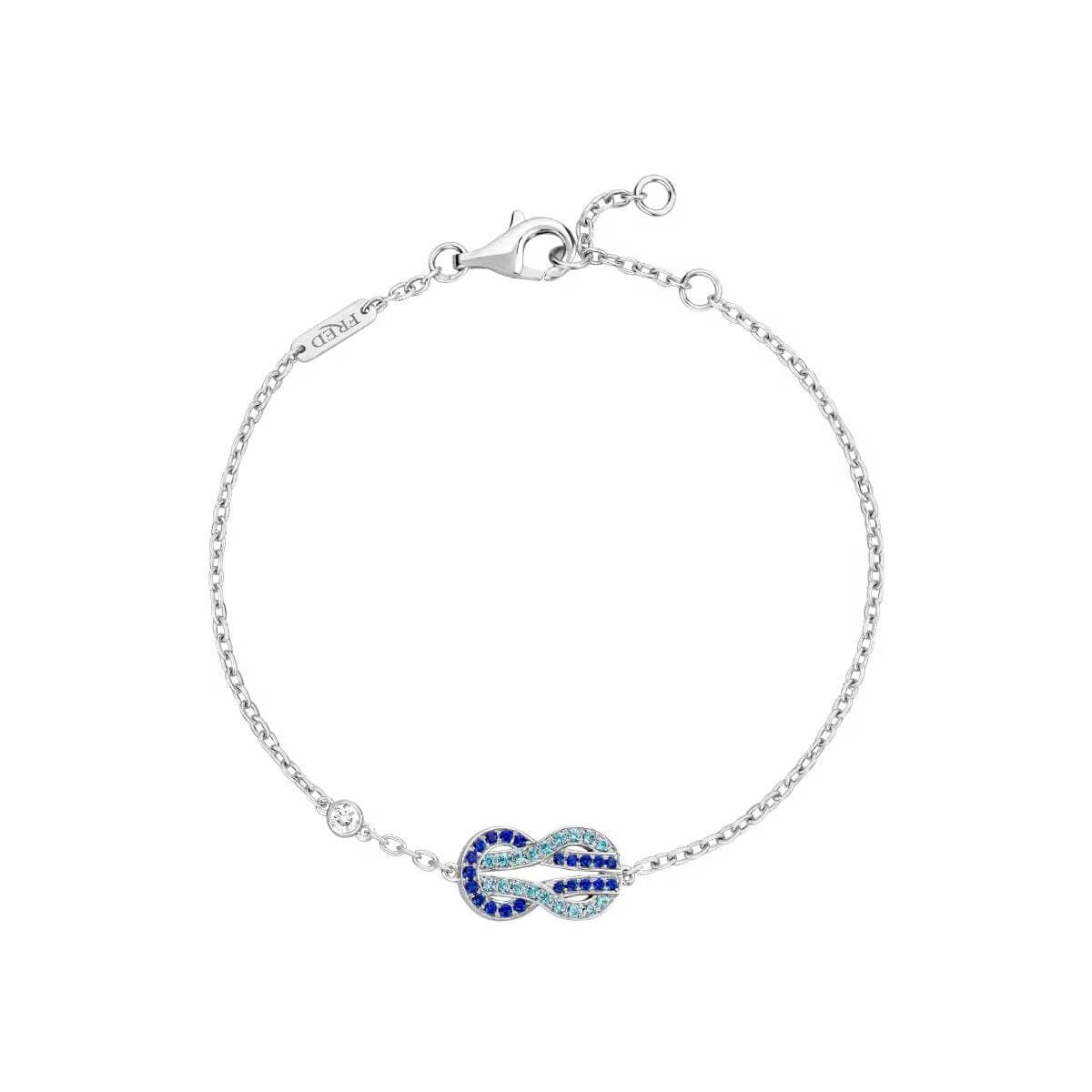 Bracelet FRED Chance Infinie Moyen Modèle En Or Blanc, Saphirs, Topazes Et Diamant - Or Blanc 750/1000ème - Diamant/Saphir/Topaze - Blanc