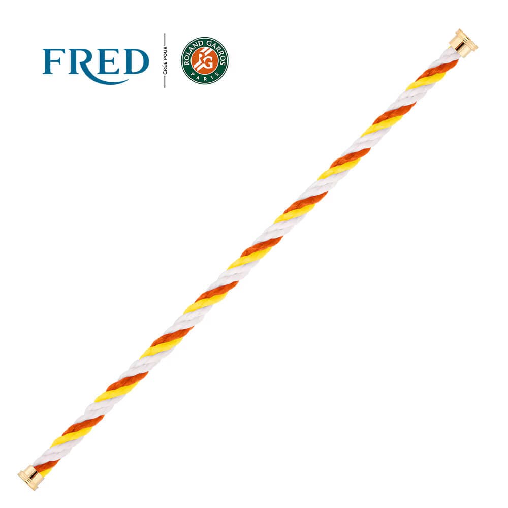 Câble FRED Interchangeable Grand Modèle En Corderie Terracotta, Blanc Et Jaune, Embouts En Acier Plaqué Or Jaune #FREDxRolandGarros - Acier/Plaqué Or/Textile - Jaune