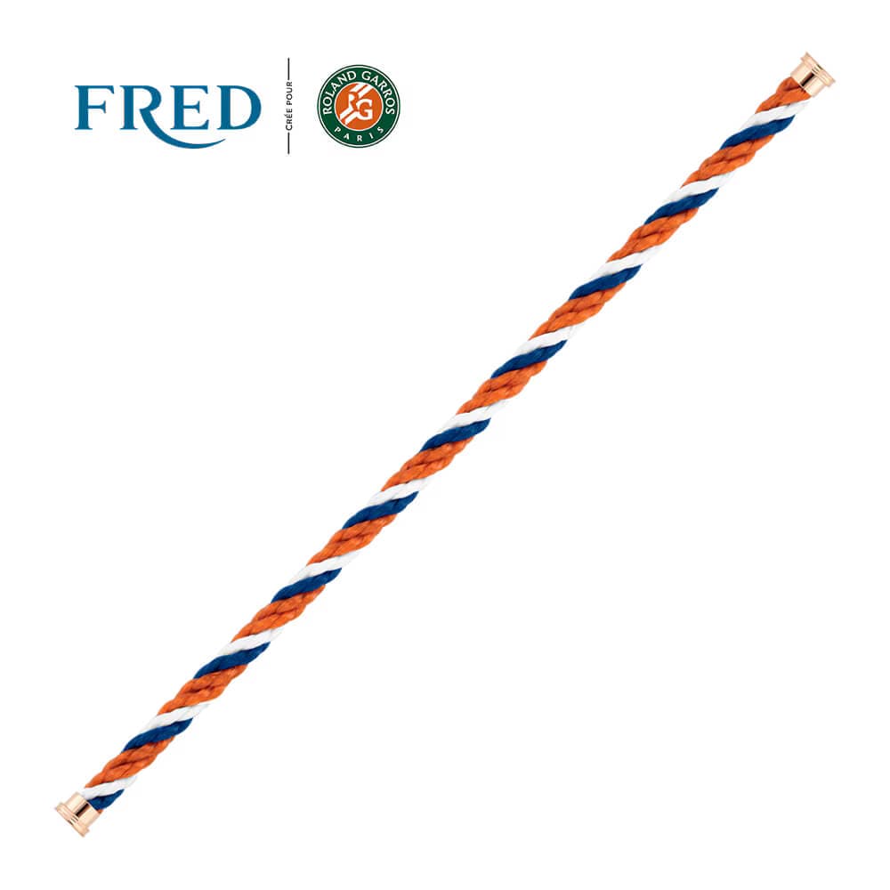 Câble FRED Interchangeable Grand Modèle En Corderie Bleu Blanc Terracotta, Embouts Acier Plaqué Or Rose #FREDxRolandGarros - Acier/Plaqué Or Rose/Textile - Bleu