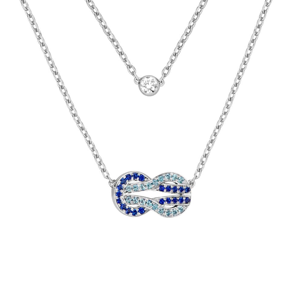 Collier FRED Chance Infinie Moyen Modèle En Or Blanc, Diamant, Saphirs Et Topazes - Or Blanc 750/1000ème - Diamant/Saphir/Topaze - Blanc