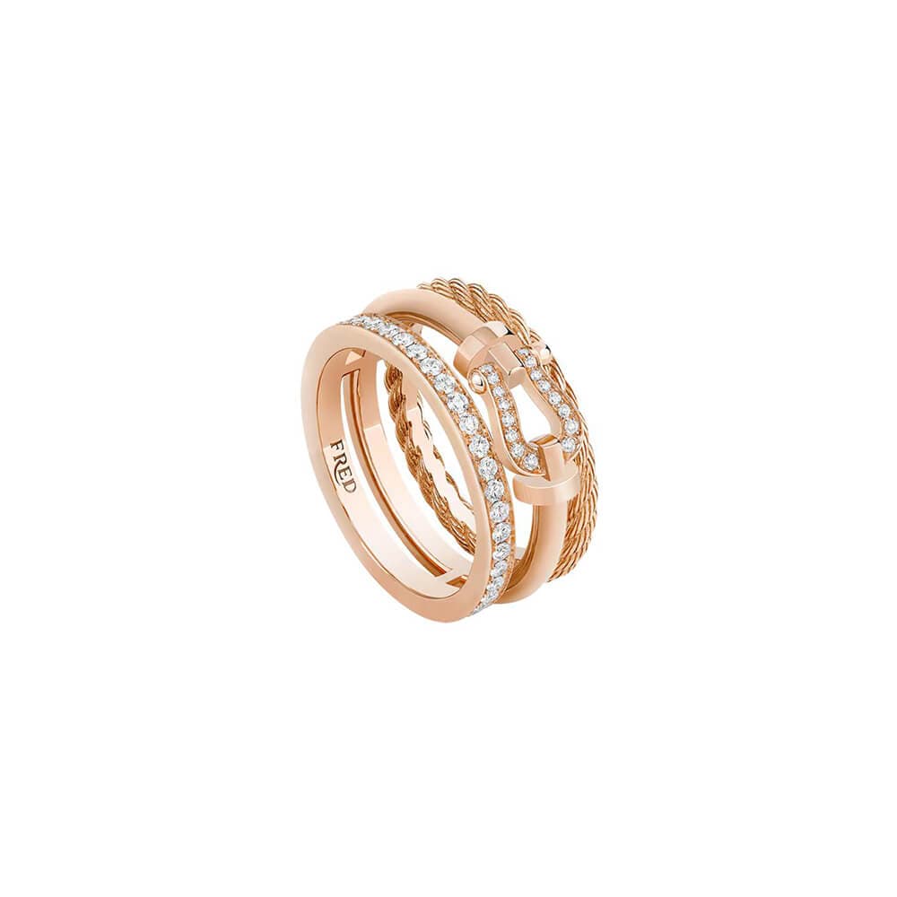 Bague FRED Force 10 Rise En Or Rose Et Diamants - Or Rose 750/1000ème - Diamant - Rose